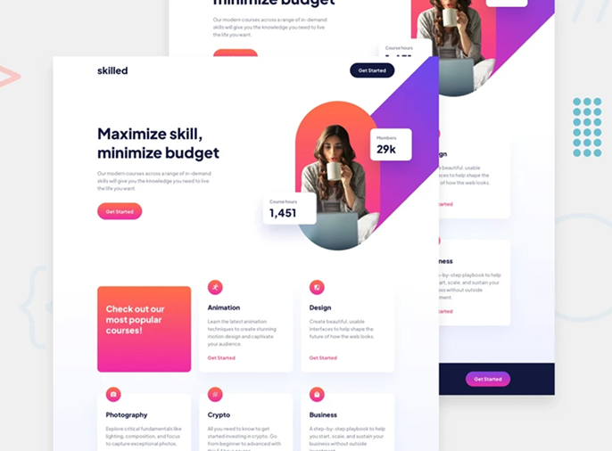 E-learning landing page